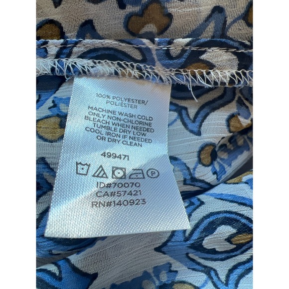 Ann Taylor Factory Blue Yellow Medallion Print Smocked Button Down Blouse Medium - Picture 3 of 3